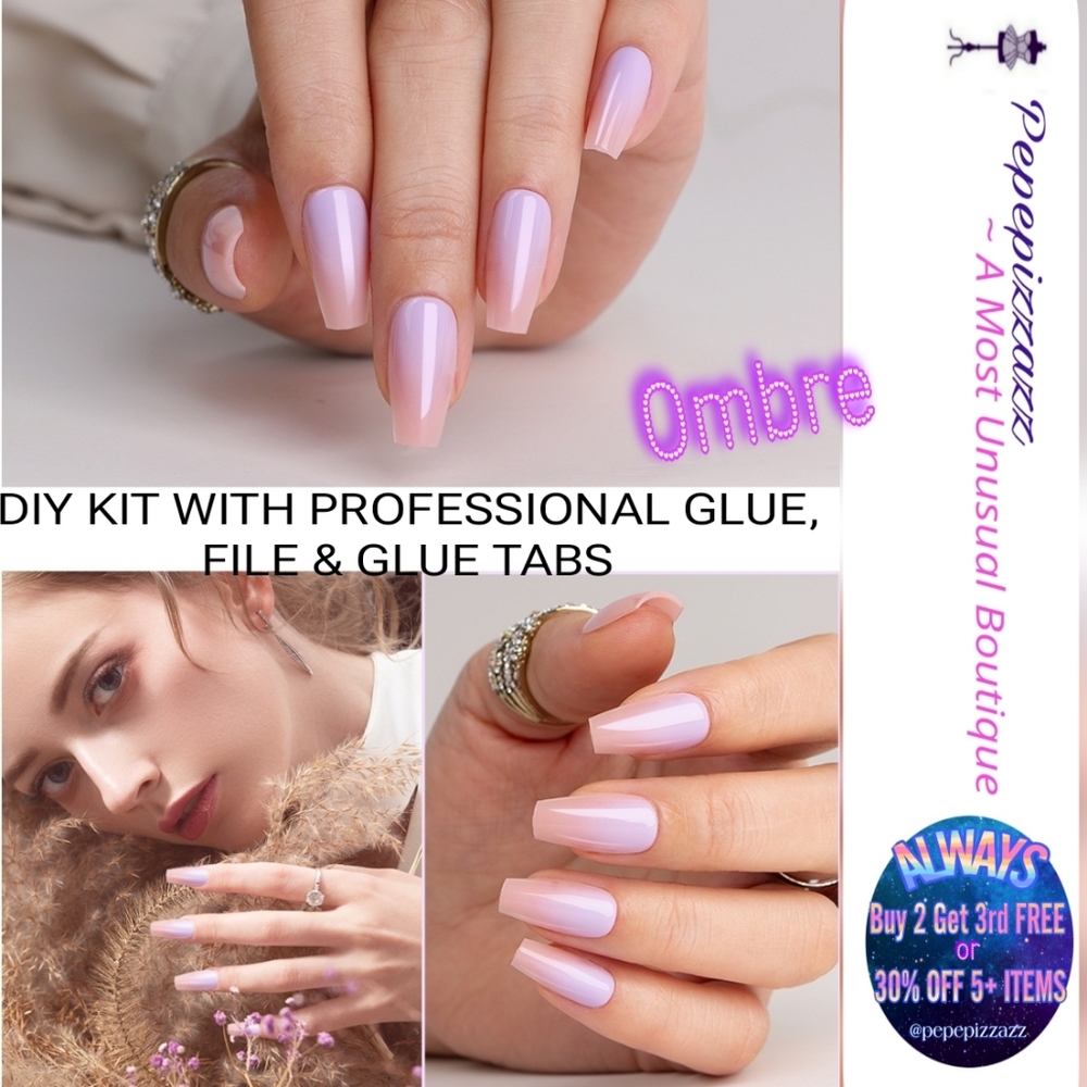 2/$30 POLISHED GRADIENT PINK  💅NAILS glue on press on SALON QUALITY GLUE & FILE